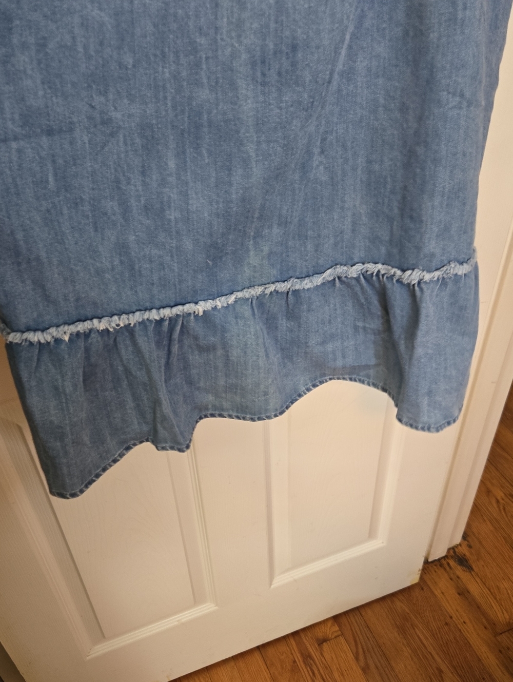 New In Light Blue Denim Dress with Gathered Waist - Picture 4 of 5